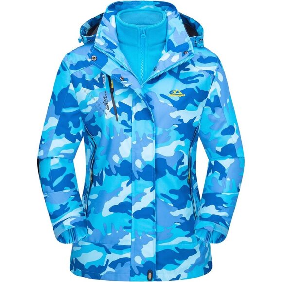 Women's Blue Camo Winter Winter Snow Ski Jacket Coats Waterproof Fleece Lined